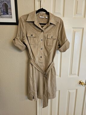 New York & Company Tan Utility Shirtdress with Belt - Faux Suede